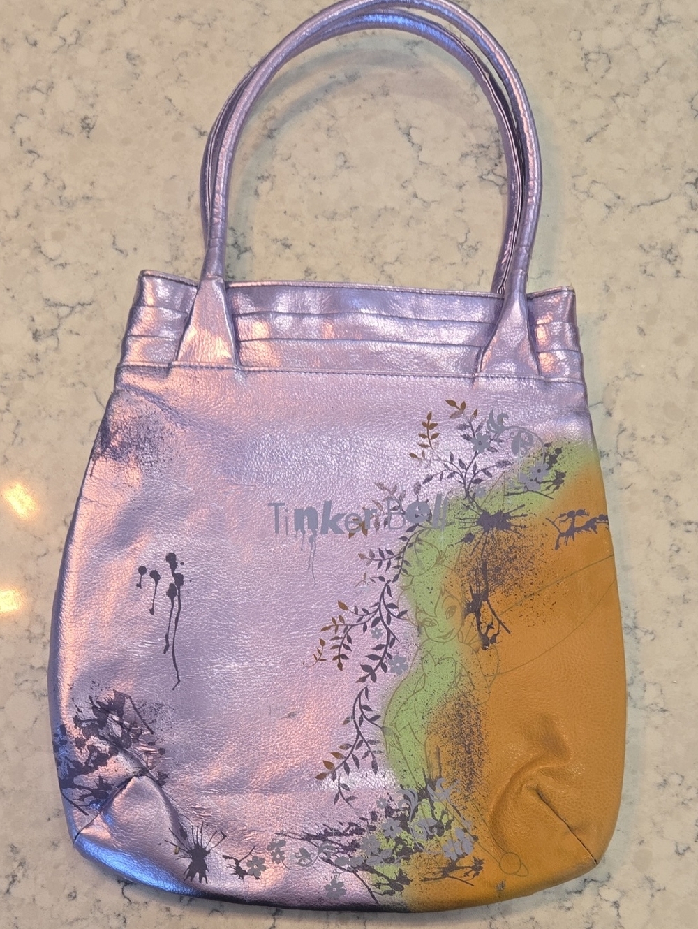🧚‍♀ VTG Disney Store Tinkerbell Metallic Purse Fairycore Graffiti Style ✨️